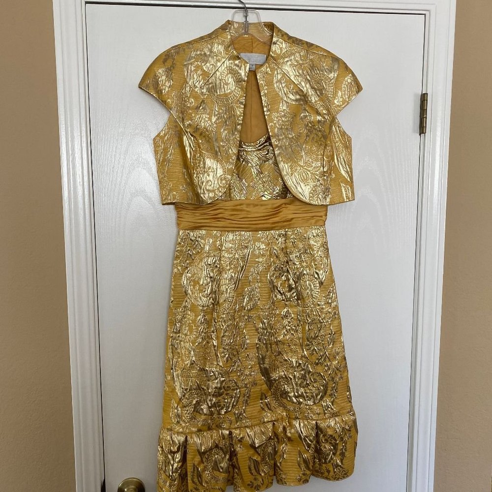 badgley mischka jacquard sleeveless dress w/ matching jacket